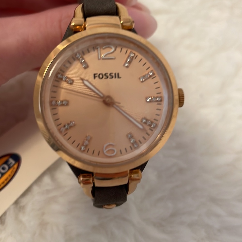 Fossil leather strap watch rose gold and gray NWT - Picture 3 of 6